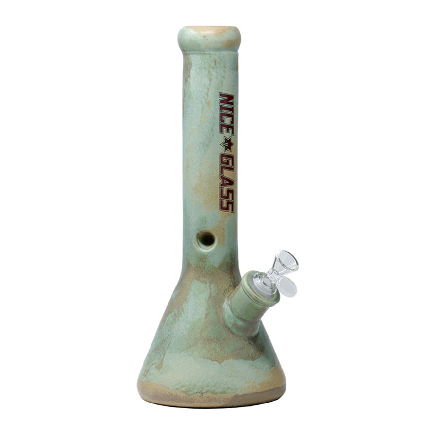 13-Inch Nice Glass Stonework Green Ceramic Beaker Bong