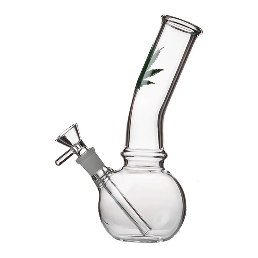 8-Inch Glass Bong With Decorative Leaf Design
