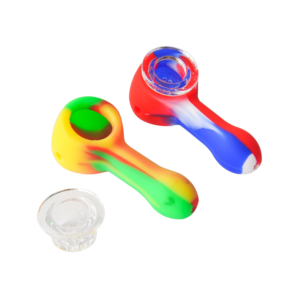 3.5 Inch Silicone Pipe With Glass Bowl Rainbow