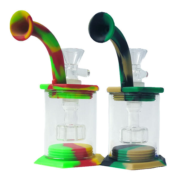 5.5 Inch Silicone Bong with Shower Perc and Glass Bowl